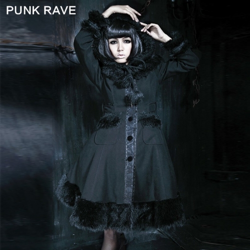 Punk Rave Lolita black  medium long Coats  LY-045