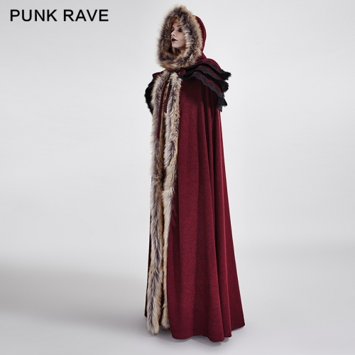 PUNK RAVE  Winter Long Wool Fur Cloak Y-673