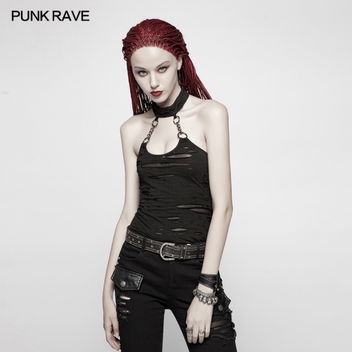 Punk Rave Women Vest WT-541BXF Punk Crop Top Hollow Out Hole China Knit Punk Decadent Vest