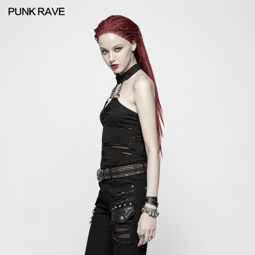Punk Rave Women Vest WT-541BXF Punk Crop Top Hollow Out Hole China Knit Punk Decadent Vest