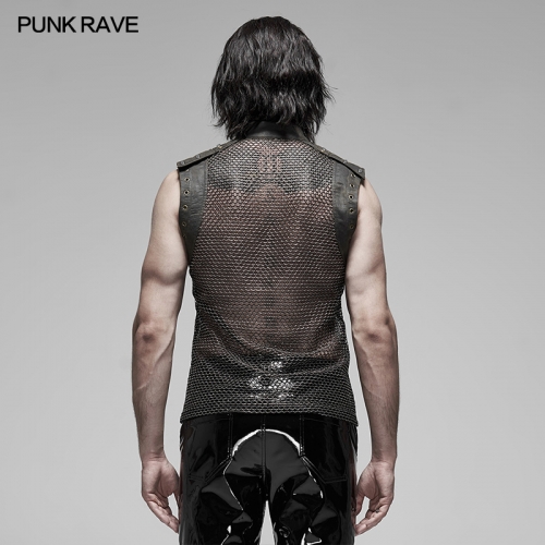 Punk Rave WT-620BXM Mesh Cloth Rubber Washing Water Woven Fabirc Punk See-Through Sleeveless Vest