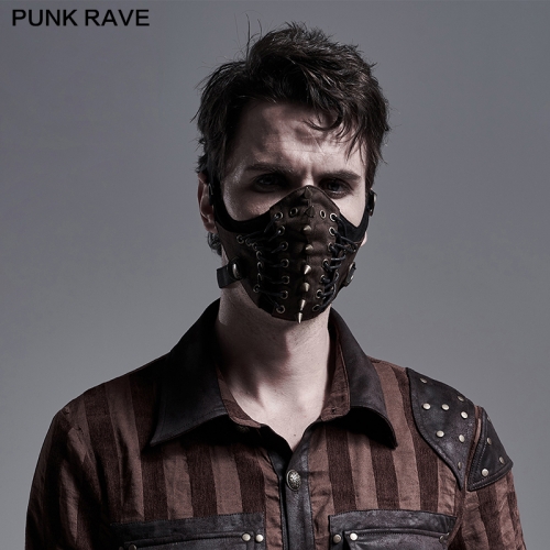 Punk Rave Darkness Removable Non-Slip Two Rubber Pu Leather Rivet Mask S-182