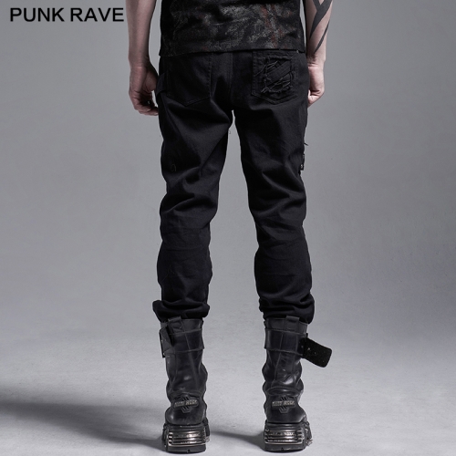 Punk Rave WK-450XCM Gothboy Decadent Pants Irregular Japanese Word Buckle Decoration Punk Decadent Trousers