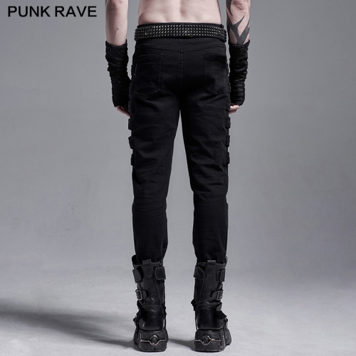 punk black woven elastic trousers WK-451XCM