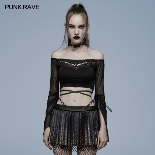 Punk Rave Darkness Gothic cut-out slash neck T-shirt WT-692TCF