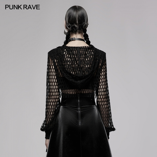 Punk Rave Leisure And Versatility Hooded Design Short Hollow Chinese Style Sweatshirt OPT-746DQF