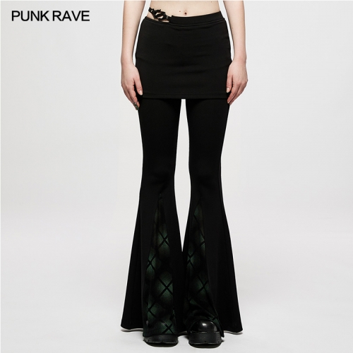 Dark Plaid Spliced Flare Pant Skirt OK-001DQF