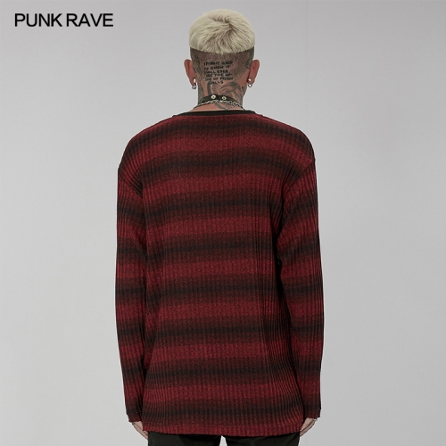 Men Punk Multi Color Daily Simple And Loose Stripe Black-Red Knitted Sweater WT-735TCM