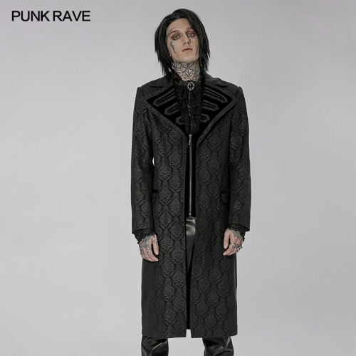 Men Winter Dark Black Goth Exquisite Print Medium Length Coat WY-1430XCM