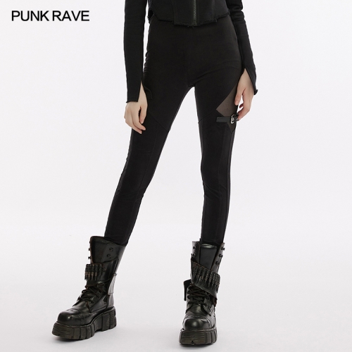 Punk Rave ODM Comfortable Elastic Waistband Daily Velvet Splicing Mesh Perspective Slim Leggings OPK-496DDF