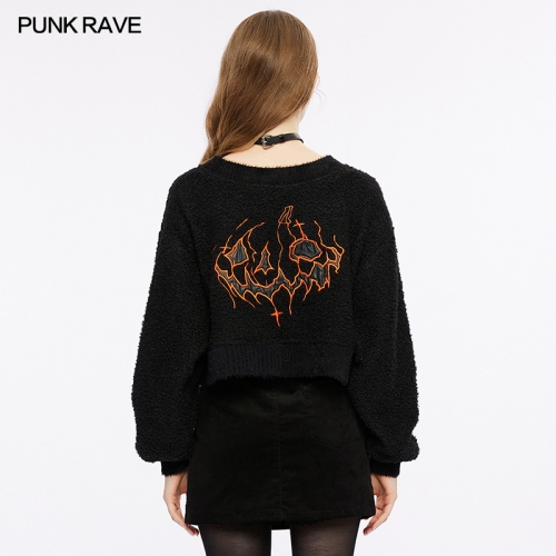 Punk Rave Wool Woven Short And Loose V-Neck Loose Casual Pullover Hoody OPT-809TCF