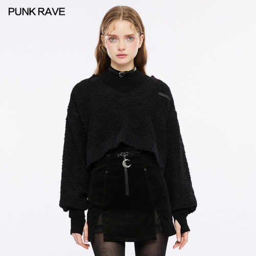 Punk Rave Wool Woven Short And Loose V-Neck Loose Casual Pullover Hoody OPT-809TCF