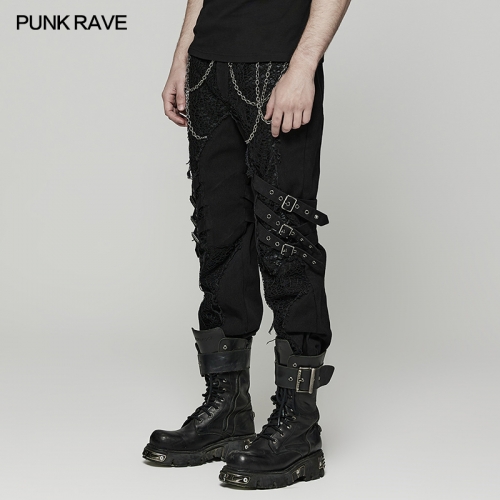 Punk Rock Mesh Splicing Metal Chain Pants WK-548DQM