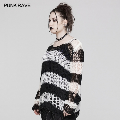 Punk Rave Decayed Pullover Sweater WM-072DYF BK-WH