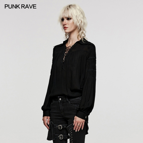 PUNK RAVE WY-1526CCF Long Sleeve Shirt Fashion Vintage Steampunk V-neck Shirts Women Pirate Blouse