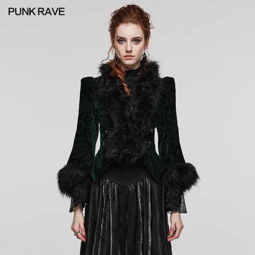 Punk Rave WY-1513XCF Manufacture Four Colors Available Plackets And Cuffs Splicing With Woollen Strips Embossed Velvet Goth Short Jacket