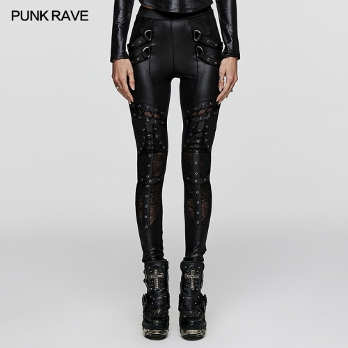 Punk Rave WK-569DDF Sexy Geometrically Divided Textured Knit And Spliced Echoes Decorating Side Loop Elastic Knitting Fabric Basic Leggings