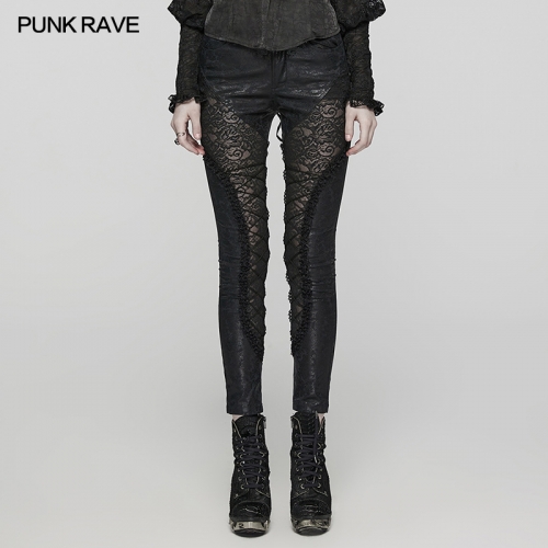 Punk Rave WK-622XCF Front Diagonal Pockets And Lace Patch Pockets Eye-Catching Bright And Shimmering Pattern Goth Gorgeous Leggings