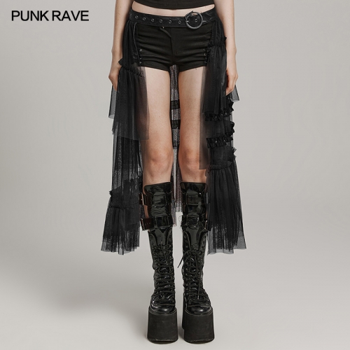 Punk Rave WQ-704BQF Punk Crackled Faux Leather Belt Gradient Color Mesh Fabric Sweet Cool Mesh Skirt