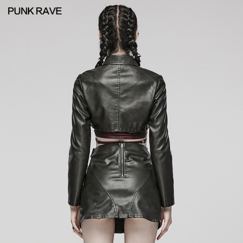 Punk Rave WY-1568PDF Handsome Style With Mesh Cutout In The Front Artificial Leather And Mesh Fabric Punk Short Jacket